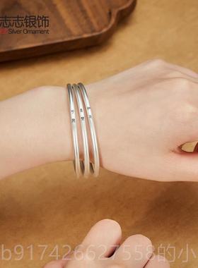 新款999纯银古法女银手镯传承9复民族磨砂简约小篆银古镯子定制可