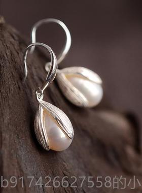 新款s925纯银手镯女银子珍珠镯芙蓉花清手新简系约森细款复古风新