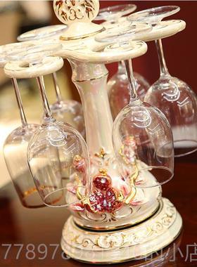 高档酒陶杯架倒挂家悬挂欧高脚杯架创意用客厅装饰品瓷摆件红酒杯