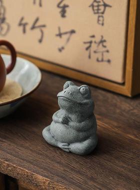 创意青砂石小青蛙动物茶宠装饰摆件庭院阳台微景观鱼缸造景工艺品