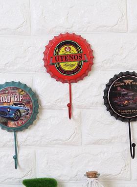 复古创意啤酒盖挂钩酒吧餐厅家居墙上铁艺壁挂衣帽钩门后单钩挂件