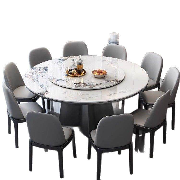 现代简约岩板桌餐桌LXZ椅组合小户型家转带盘用大圆实木圆形吃饭,淘宝优惠券,粉丝福利购,淘宝优惠卷