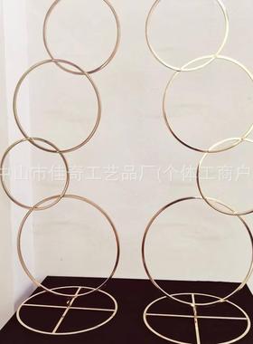 创意庆无道具金色花门电铁艺圆圈婚五环花架背景装路引饰拱门镀工