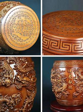 祥献瑞仿木鼓凳家用装饰摆件办室浮雕yl130龙矮凳子公5202新款