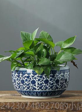 正品景德饰水镇陶瓷青花瓷聚宝盆瓷缸盆睡莲盆培鱼缸瓷花碗家居装
