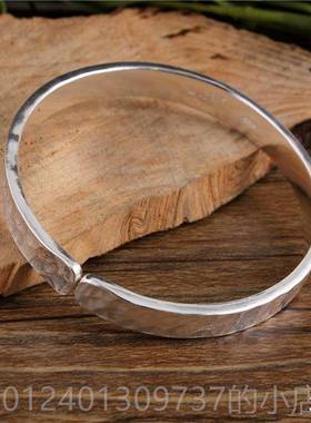 高档足银锤纹纯手工敲打定制致纯锤子999银镯男女精情侣款银手磨