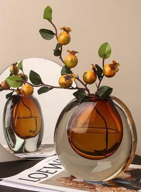 式简约透茶明琉欧璃花瓶摆创意轻奢客厅几圆型插件花W19器家居装