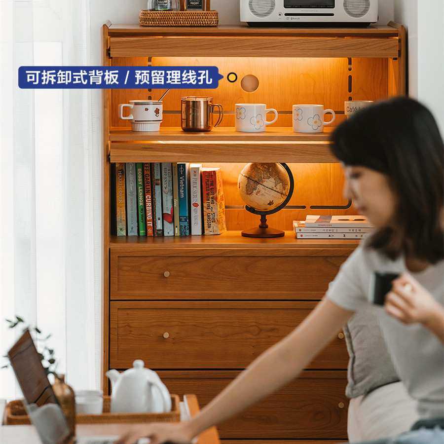 欧拉博物餐边柜北欧客厅沙发边柜储物柜樱桃木实木厨房置物柜碗柜,淘宝优惠券,粉丝福利购,淘宝优惠卷