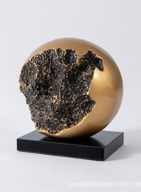 轻奢现代办公室艺术品家居装饰品雕塑古铜色腐蚀球形创意工艺摆件