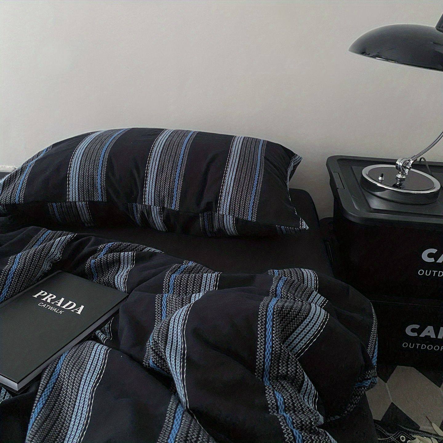 高级感简约复古条纹床单四件套亲肤单被套学生宿舍三件套,淘宝优惠券,粉丝福利购,淘宝优惠卷