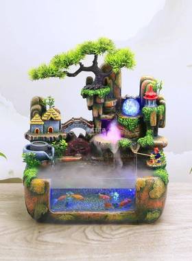 客厅假小流水2018喷泉循环水高山山小型瀑布山水鱼景缸水装饰造景