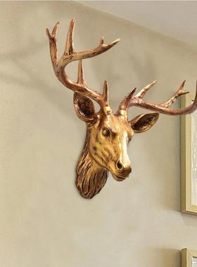 欧工式鹿头树脂艺品修AKP玄关装饰家居装饰门面装仿动物头立真体