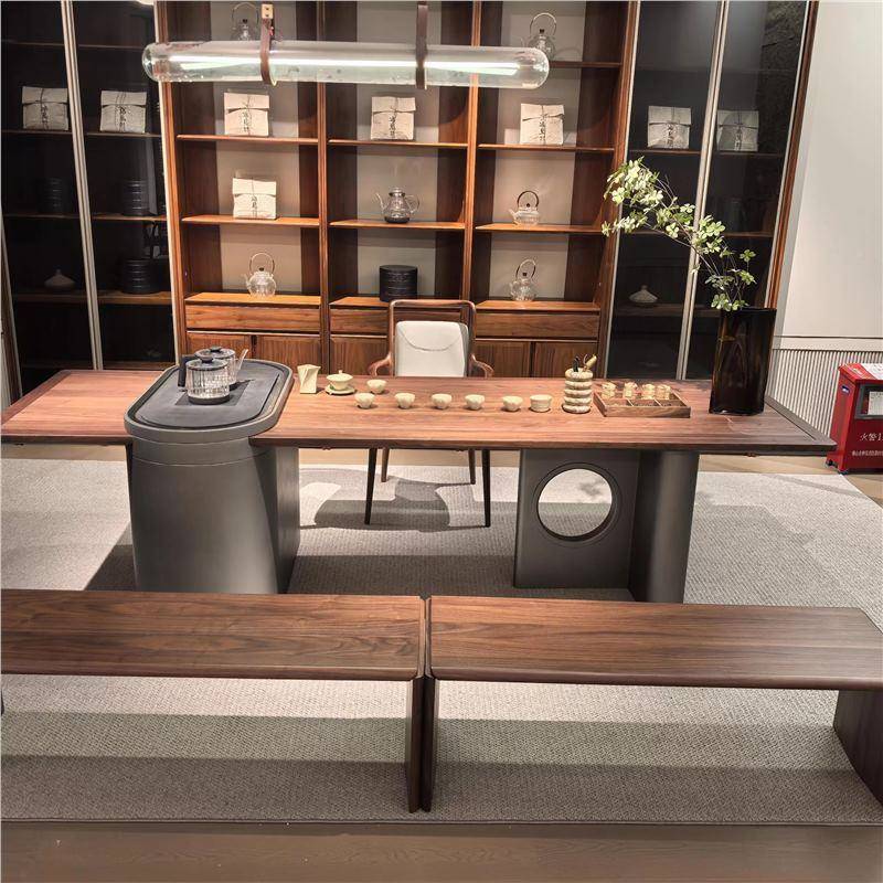 New Chinese style North WIZ beauty black walnut island Taiwanese office tea table Songxue high-end president tea peach table solid wood