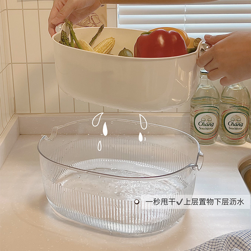 洗菜盆沥水篮家用厨房加厚双层客厅茶几洗水果盘洗菜篮滤水淘菜盆,淘宝优惠券,粉丝福利购,淘宝优惠卷