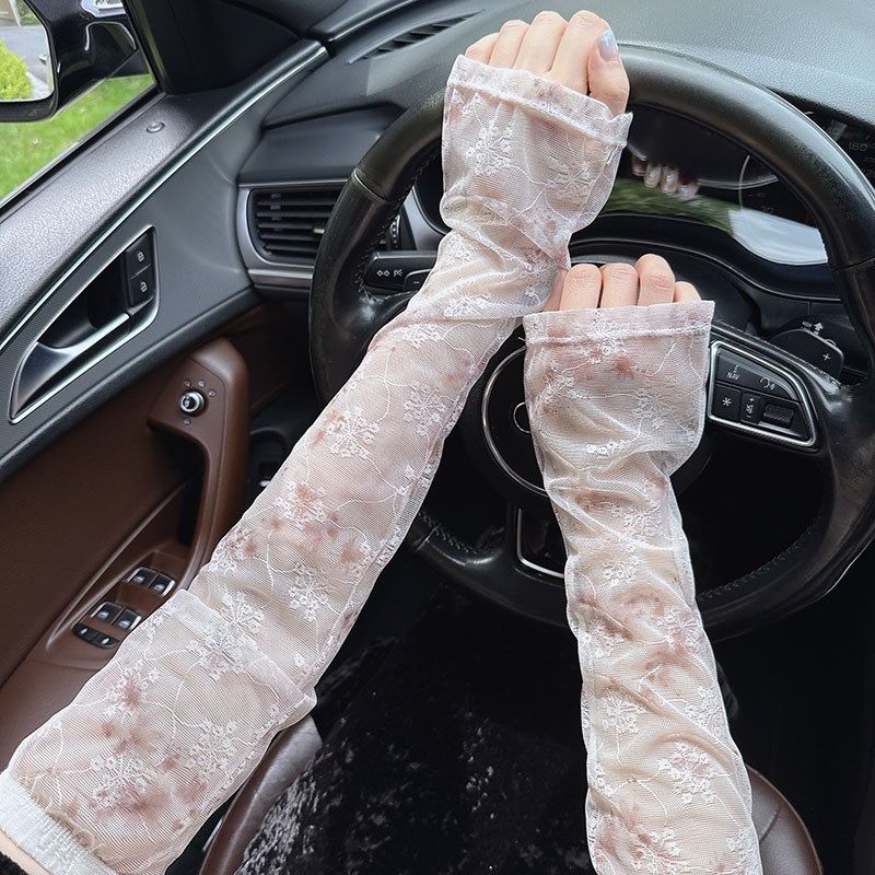 晕染印花蕾丝网纱防晒袖套女2025新款夏季薄款护袖开车骑行宽松,淘宝优惠券,粉丝福利购,淘宝优惠卷