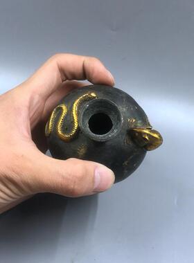 仿古古玩杂项收藏 黄铜纯铜鎏金小花瓶 蛇鼠图案花瓶单个价格