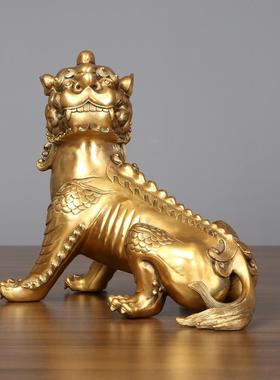 九华山谛听地藏王坐骑独角神兽黄铜铜摆件客厅办公室装饰开业礼品