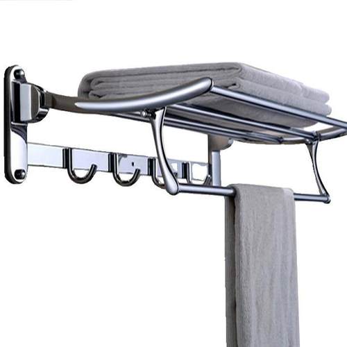 D8T国架不锈钢浴巾架折叠带钩毛巾卫生间置物架PJR浴室五德金挂挂 - 图3