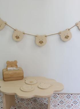 创意可爱熊头小兔笑脸木质彩旗儿童房装饰挂件可做杯垫韩风摆件