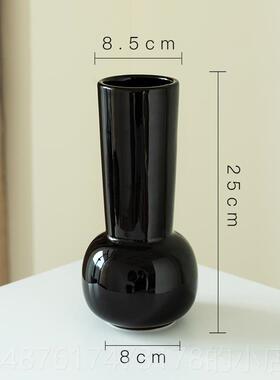 正品复轻奢中古高级黑色瓷花陶瓶古创意客厅插花水培鲜花瓶感装饰