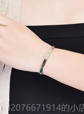 正品纯镀美金彩虹渐变蓝宝石石手镯 银女款仿宝欧风格时尚手环