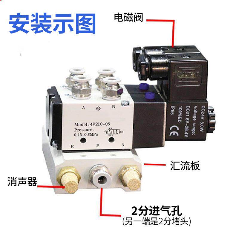 气动电磁阀底座4V310-08220V24V汇流板2F4F6F8F10F16F位控制阀组 - 图0