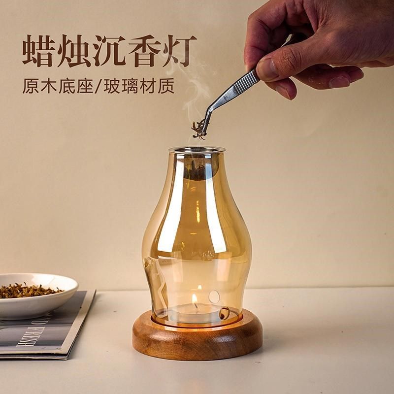 创意复古蜡烛香薰灯沉香原木碎料隔火熏香炉家用卧室玻璃香薰炉,淘宝优惠券,粉丝福利购,淘宝优惠卷