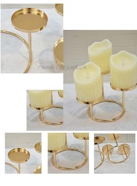 电镀三头工烛台两件套铁艺艺品工厂JGR销家居婚庆酒店直摆件装饰