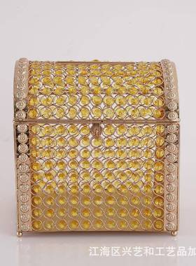 金中玄式五铁艺百宝箱电镀色透明水晶摆件家居饰品简约关1008客金