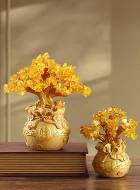 黄金发财树金钱树福袋摇钱树摆件客厅玄关酒柜家居装饰树脂工艺品