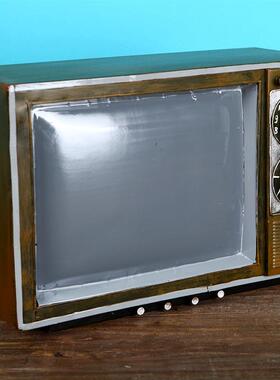 复古做旧家居装饰摆件咖啡馆服装店铺橱窗陈列道具铁皮电视机模型