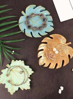 金属色龟背叶树脂托盘小碟首饰碟戒指项链收纳盘家用隔热杯垫