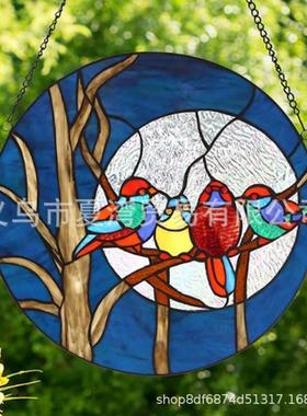 可爱蜂鸟彩色亚克力玻璃鸟窗悬挂家居装饰吊坠 墙门挂饰装饰阳台