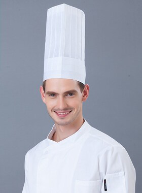 一次性无纺布厨师帽高帽船帽酒店餐厅饭店厨房工作帽男女白色透气