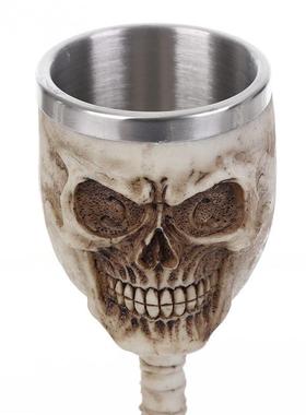 骷髅头酒杯树脂骷髅头杯子个性餐具居家摆件头骨红酒杯不锈钢内胆