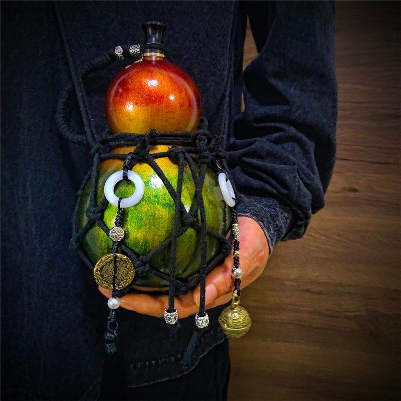 大漆葫芦酒壶网兜背绳酒葫芦斜挎背带手工麻绳水壶编绳带铜钱龟甲,淘宝优惠券,粉丝福利购,淘宝优惠卷