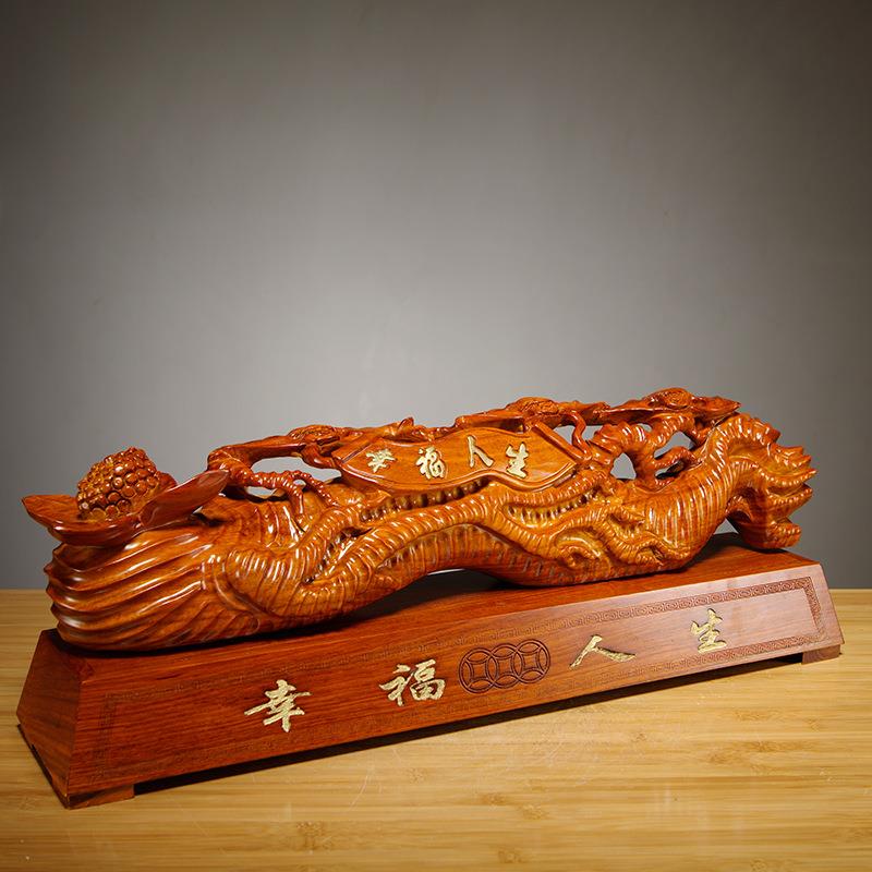 花梨木质刻人参雕如摆件家居客意厅视柜寓意电GAZ装饰工艺品贺寿 - 图2