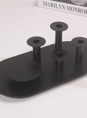 约现代黑色白磁色铁烛台摆简件框桌架托盘别墅酒店样VJS板间面装