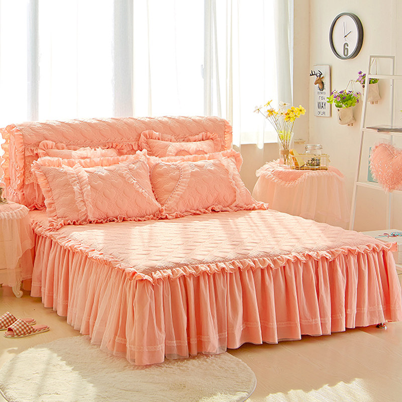 韩式公主风夹棉床裙款床罩单件纯色蕾丝花边床围裙保护套四季通用,淘宝优惠券,粉丝福利购,淘宝优惠卷