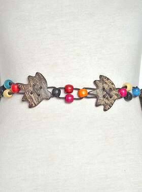 新款跨境女士民族风装饰腰带珠片木珠手工蜡绳编织女士细腰链