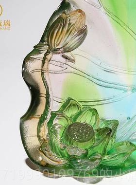 高档琉璃荷花笔筒送导领女高档生日礼意水晶装饰品物办公室桌创面