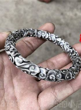 正品99齐9如意金箍棒纯银满祥手云手镯男士工定纹海神针天大圣银