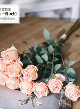 正品72cm三泥vinta御ge复古黄红花玫n瑰is风仿真假花绢花摆件花艺