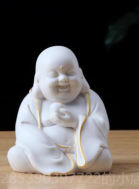 新款创意瓷吉祥弥勒佛像新陶中国客风厅，办公室装饰，安全车符佛