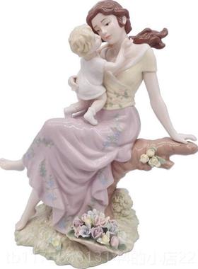 正品外贸出母口西牙班雅花致高温陶瓷人物手工彩绘捏温情子时光摆