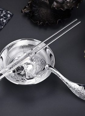 五福临门镀银碗筷勺三件套金属工艺品家居摆件会销保险商务礼品