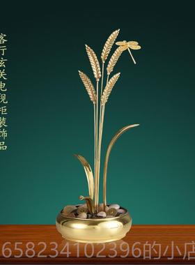 高档黄档铜麦摆轻奢大高客厅玄关乔迁新居礼品开 业送礼办公件室