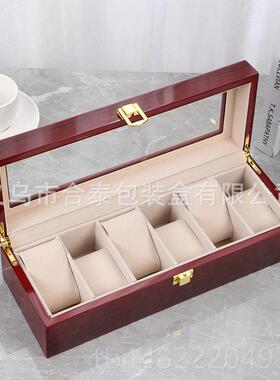 正品现货红色亮光巧新设手计表盒 时尚潮翻小盖带锁2位木质手表收