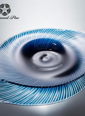 钻石星时尚彩色玻璃果盘摆件酒店前台摆件艺术品软装大果盘碟