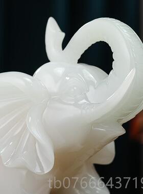正品白玉大摆饰一对招客厅办公装饰财品摆室件公司乔象迁开业礼物